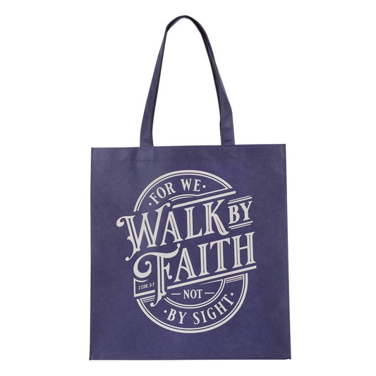 Tote Bag-Walk By Faith Reusable Non-Woven (2 Corinthians 5:7)-Navy