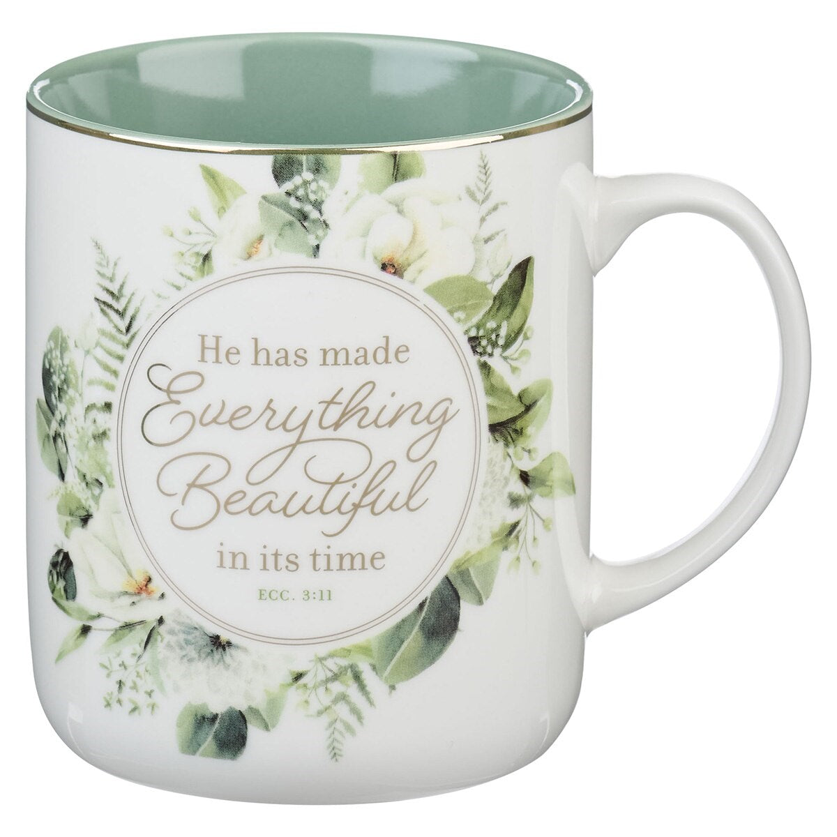 Mug-He Has Made Everything Beautiful (Eccesiastes 3:11)-Green Floral  (MUG1111)