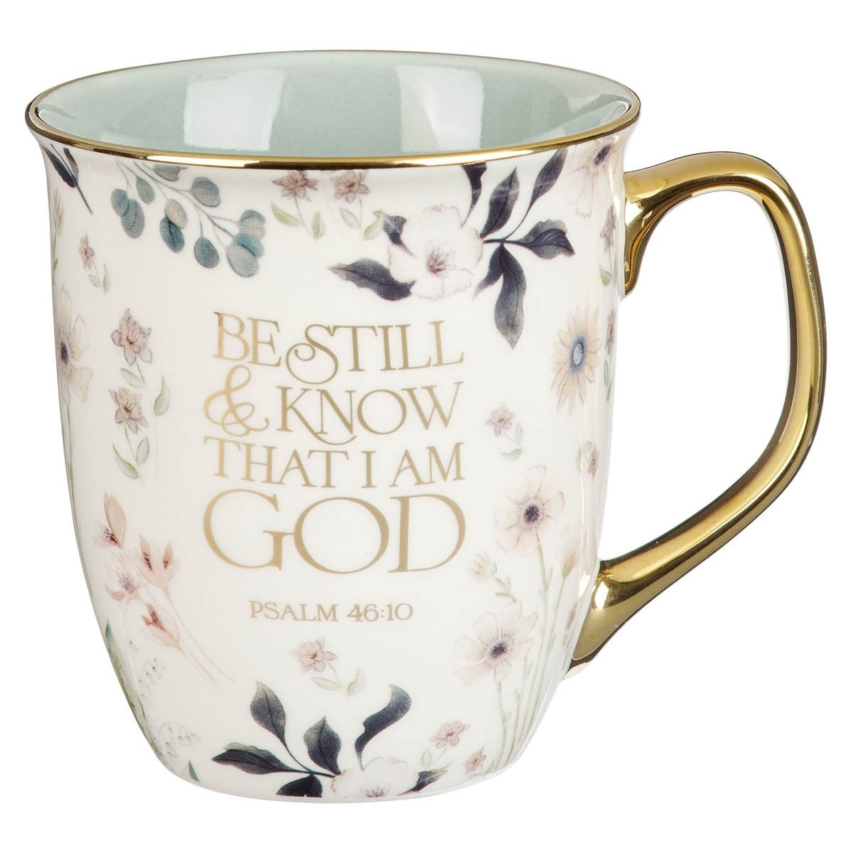 Mug-Be Still And Know (Psalm 46:10)-Teal Floral (MUG1118)