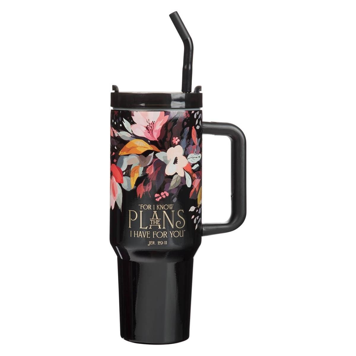 Stainless Steel Tumbler-Black W/ Straw-Jer. 29:11
