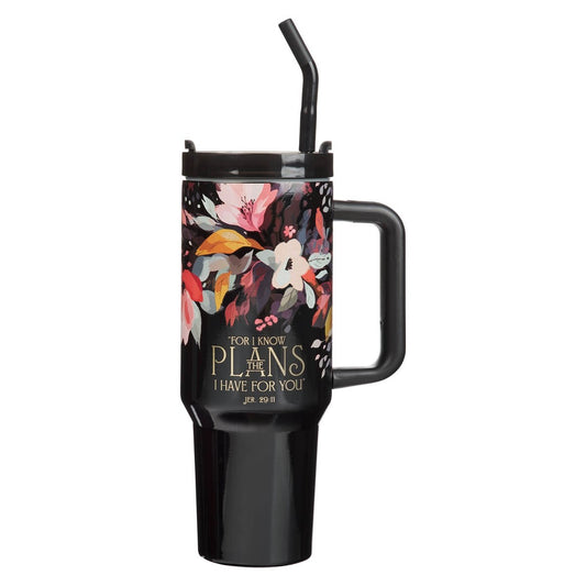 Stainless Steel Tumbler-Black W/ Straw-Jer. 29:11