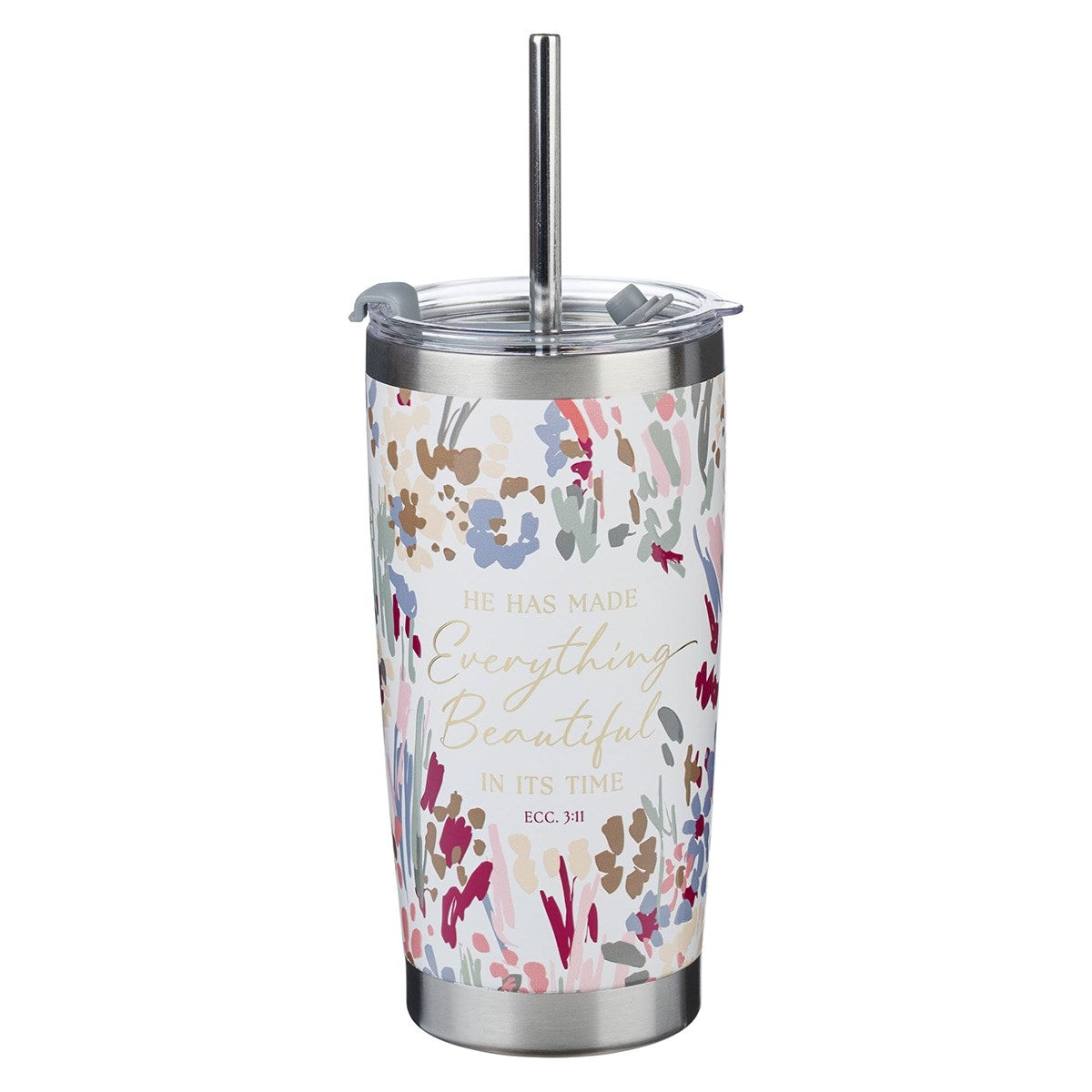 Stainless Steel Tumbler-Floral W/ Straw-Everything Beautiful Ecc. 3:11