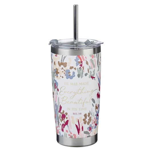 Stainless Steel Tumbler-Floral W/ Straw-Everything Beautiful Ecc. 3:11