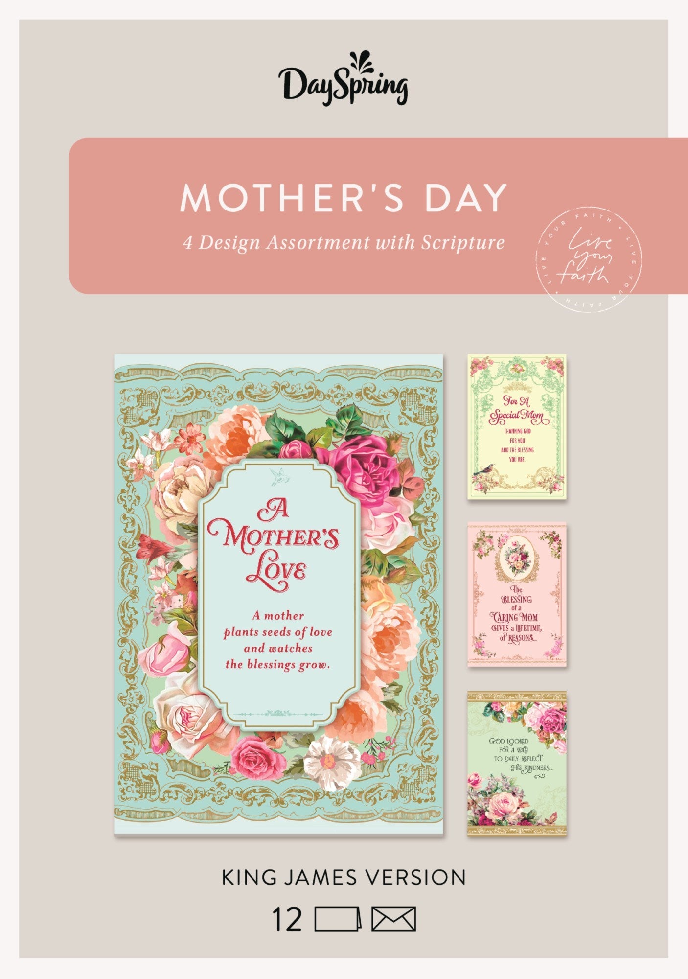 Boxed Card-Mother's Day/Vintage Pattern (Box Of 12)-U3175