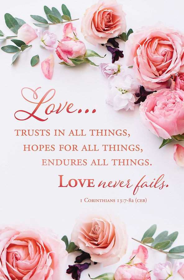 Bulletin-Love...Trust In All Things/Love Never Fails (1 Corinthians 13:7-8  CEB) (Pack Of 100)