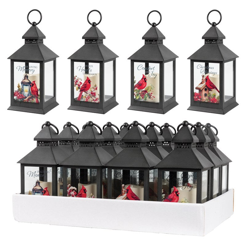 Lantern w/Flameless LED Candle & Timer-Cardinal Assortment (4" x 11" x 4") (Pack Of 12)
