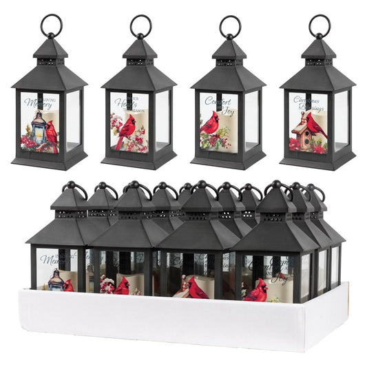 Lantern w/Flameless LED Candle & Timer-Cardinal Assortment (4" x 11" x 4") (Pack Of 12)