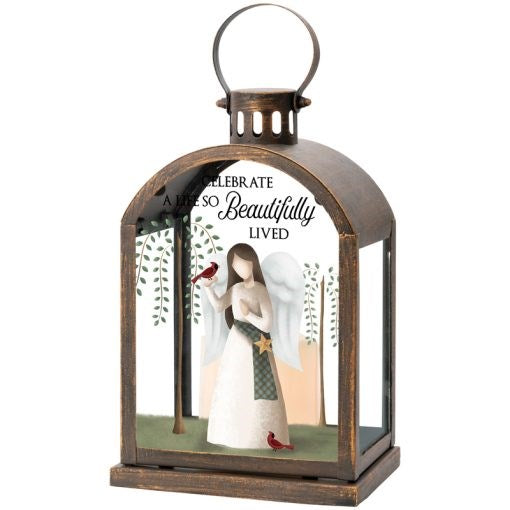 Lantern w/Flameless LED Candle & Timer-Celebrate A Life (6" x 11.25" x4.25")