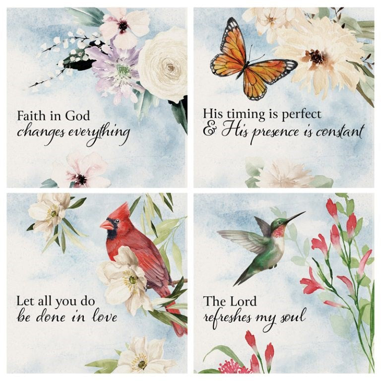 Square House Coasters-Religious Nature(Set Of 4) (4")