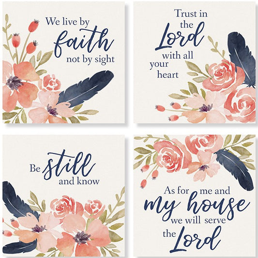 Square House Coasters-Religious Pink Flower (Set Of 4) (4")