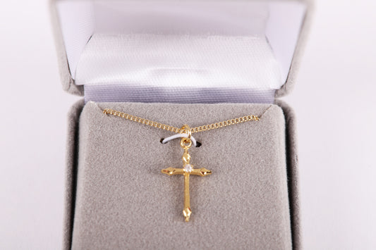 Necklace-Gold/Sterling Silver Platinum Plated-Brass Chain-Cross Stone (16-18")