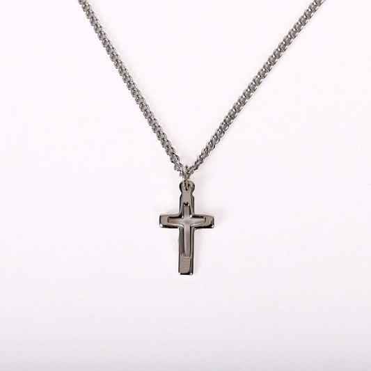 Necklace-Sterling Silver-Cross Cut Out (16-18")