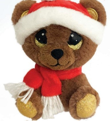 Plush-Cutie Pet-Tudies Backpack Clip-Brown Bear w/Santa Hat/Jolly