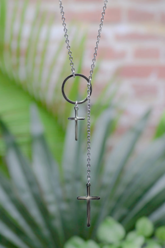 Necklace-Eden Merry-Loop-Double Cross-Stainless Steel