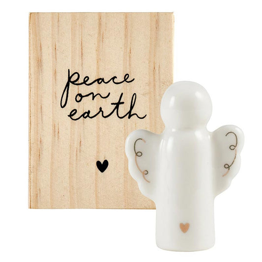 Ceramic Angel Figurine In Wood Box/Peace On Earth (2"W x 2.75"H-Box)