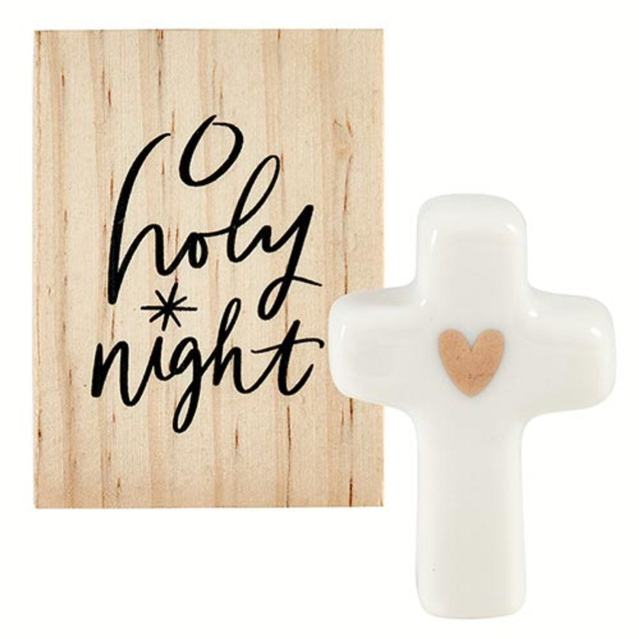 Ceramic Cross Figurine In Wood Box/O Holy Night (2"W x 2.75"H-Box)