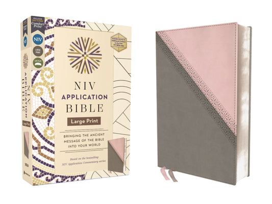 NIV Application Large Print Bible (Comfort Print)-Pink/Gray Leathersoft
