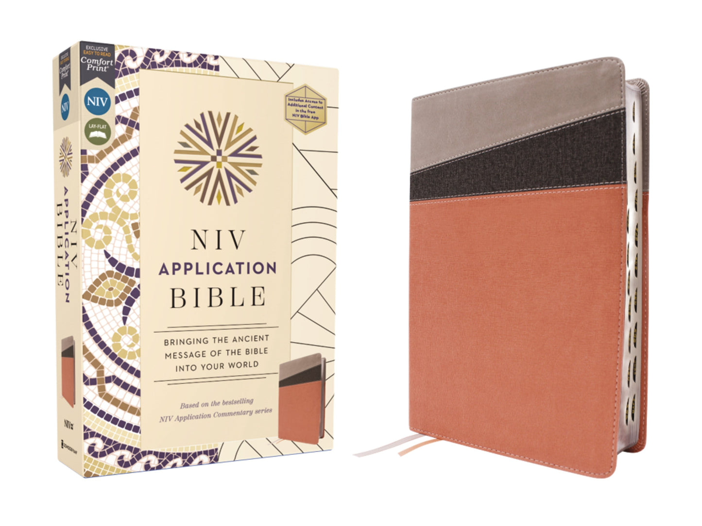 NIV Application Bible (Comfort Print)-Coral/Gray Leathersoft Indexed