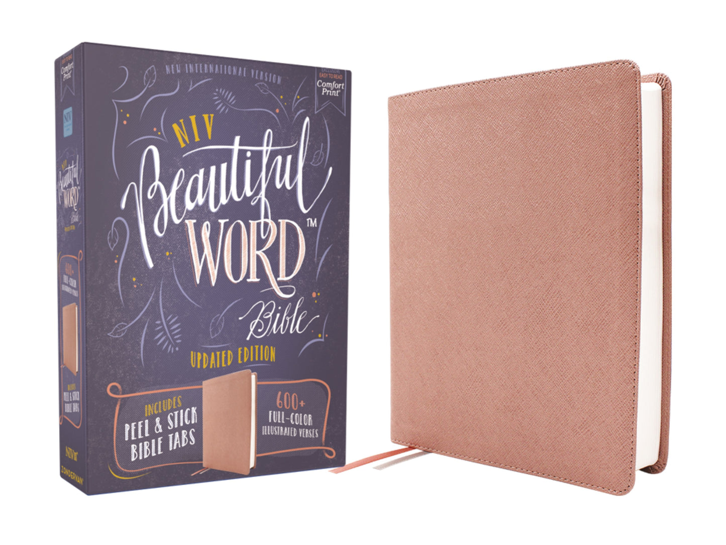 NIV Beautiful Word Bible  Updated Edition With Peel/Stick Bible Tabs (Comfort Print)-Pink Leathersoft