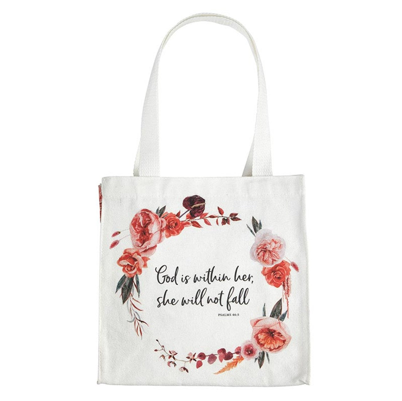 Canvas Tote-God Is Within Her  She Will Not Fall (Ps. 46:5) (14" x 14" w/4" Gusset)