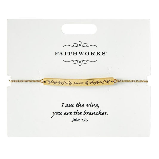 Bracelet-Bar-I Am The Vine...-Gold Plated (John 15:5) (7" w/ 1.5" Extender)
