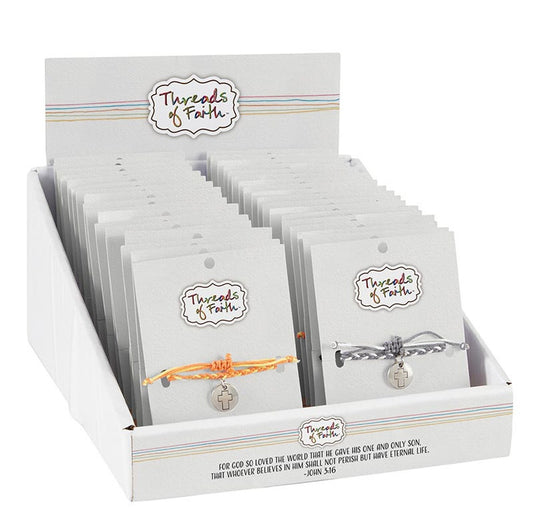 Bracelet-Thread Of Faith-Woven Cross Filled Display (8") (6 Asst) (36 Pcs)