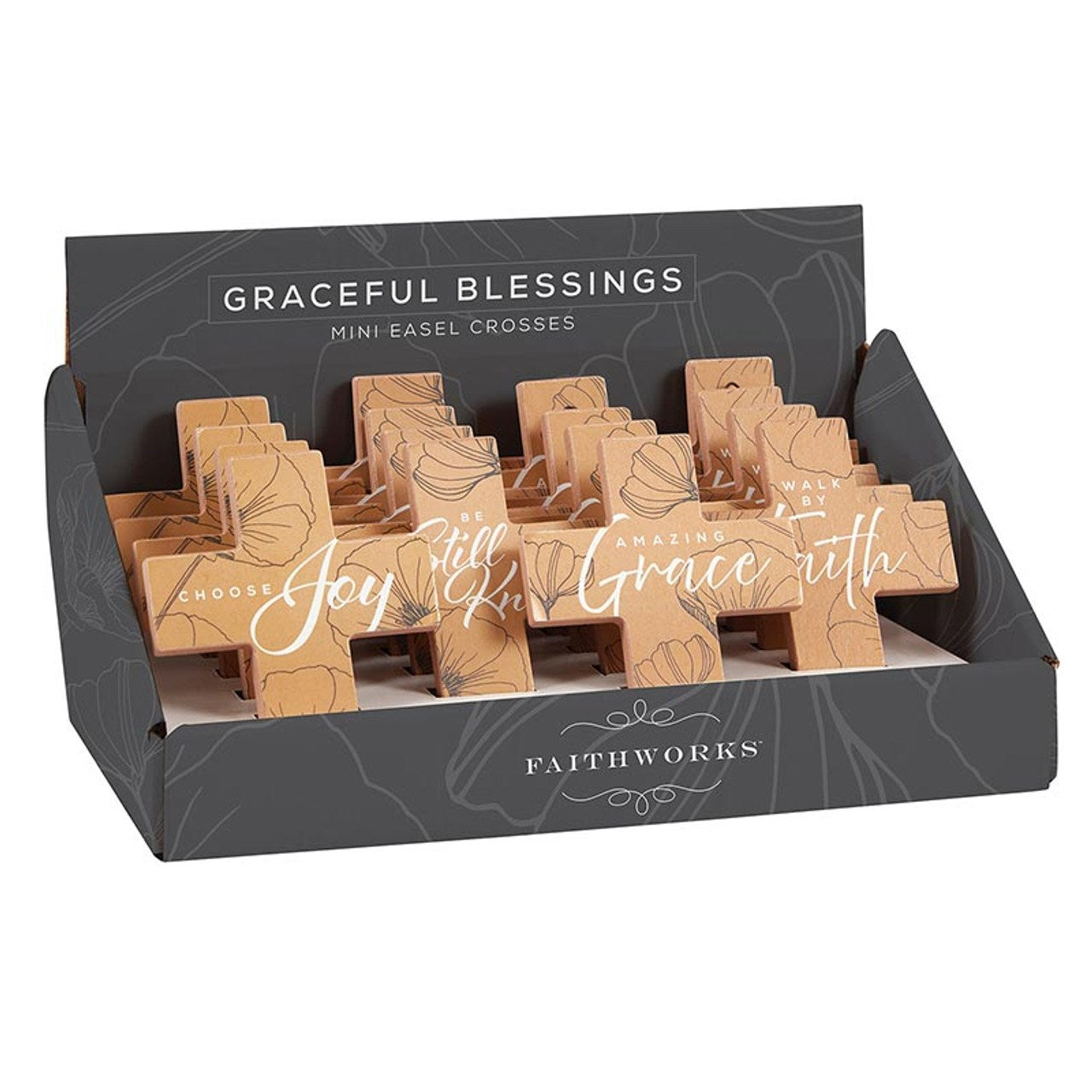 Cross-Mini-Graceful Blessings Filled Display (4") (4 Asst) (16 Pcs) (PKTG)
