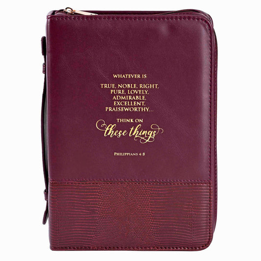 Bible Cover-Think On These Things-Burgundy-XLG