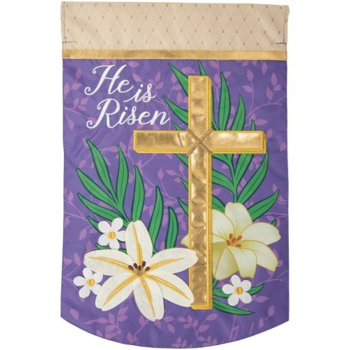 Flag-Garden-Applique-Gold Easter Cross (12.5" x 18")