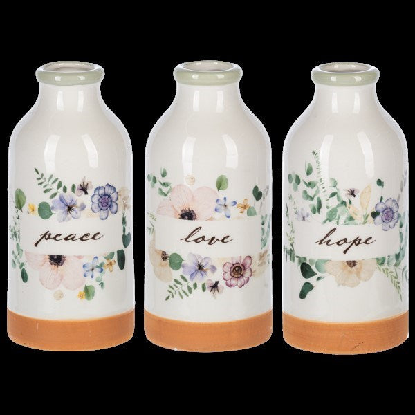 Floral Vase Prepack-Peace  Hope & Love (6"H) (Set Of 3)