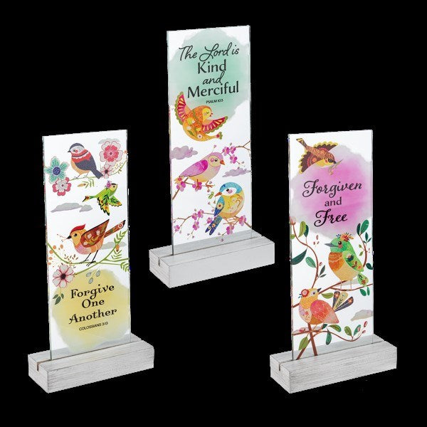 Home Decor-Forgiven And Free Glass Signs (4" x 8") (2 Ea Of 3 Asstd.) (Set Of 6)