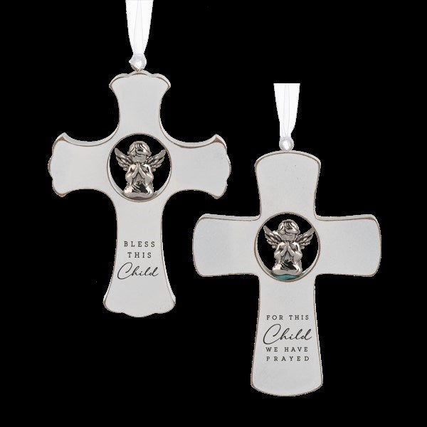 Ornament-For This Child We Have Prayed Cross (3.25" x 4.25") (3 Ea Of 2 Asstd.) (Pack Of 6)