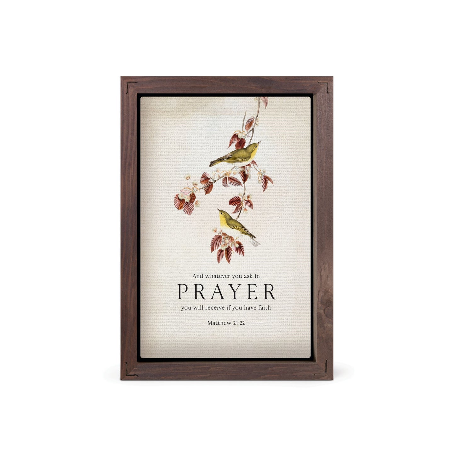 Framed Linen Shelf Sitter-Birds/Prayer-Matthew 21:22 145:9 (5 x 7)
