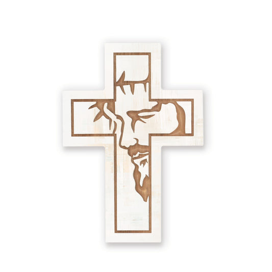 Carved Cross-Crown Of Thorns-White (5.75" x 8")