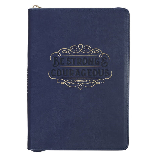 Journal Classic W/ Zip-Be Strong & Courageous Josh. 1:9-Navy