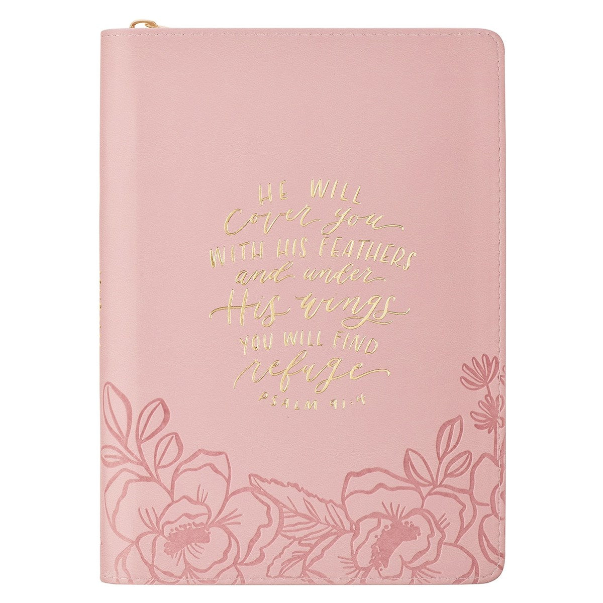 Journal Classic W/ Zip-He Will Cover You Ps. 91:4-Pink