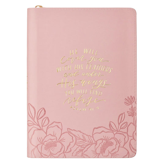 Journal Classic W/ Zip-He Will Cover You Ps. 91:4-Pink