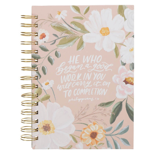 Journal Wirebound-Good Work in You Phil. 1:6-Beige Floral