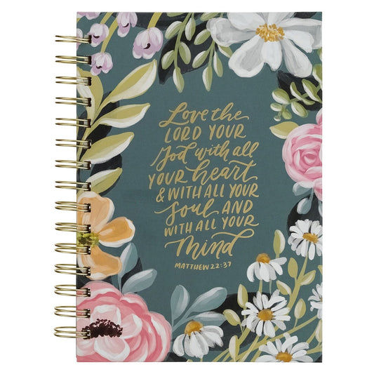 Journal Wirebound-Love the Lord Matt. 22:37-Teal Floral