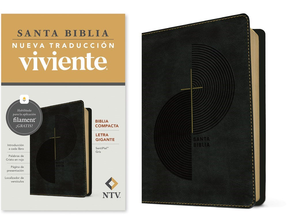 NTV Biblia Compacta Letra Gigante de Ziper con Filament (Compact Giant Print Zipper w/Filament)-Gray LeatherLike