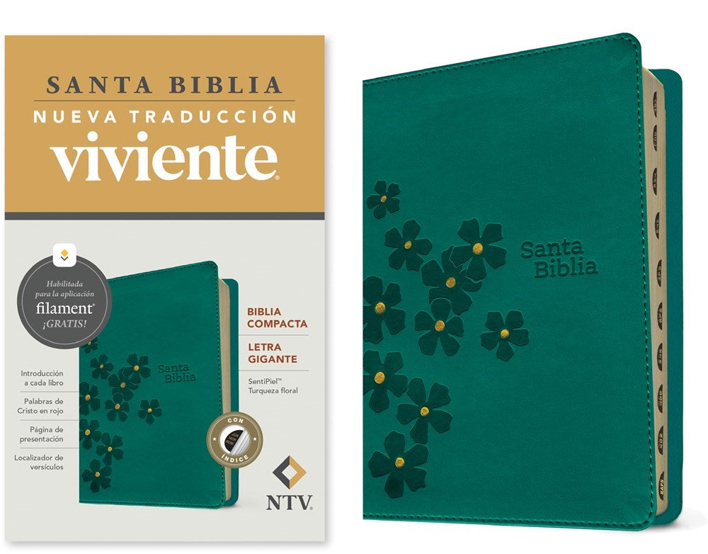 NTV Biblia Compacta Letra Gigante de Ziper con Filament (Compact Giant Print Zipper w/Filament)-Teal Floral LLike Index