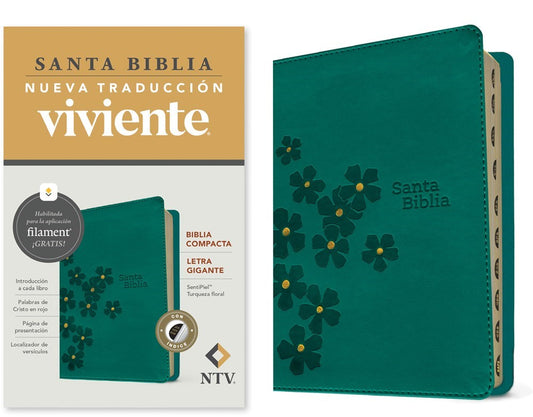 NTV Biblia Compacta Letra Gigante de Ziper con Filament (Compact Giant Print Zipper w/Filament)-Teal Floral LLike Index