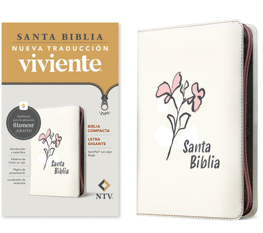 NTV Biblia Compacta Letra Gigante de Ziper con Filament (Compact Giant Print Zipper w/Filament)-Beige LeatherLike