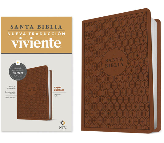 NTV Biblia Valor Premium con Filament (NLT Premium Value Bible  Filament Enabled)-Brown LeatherLike