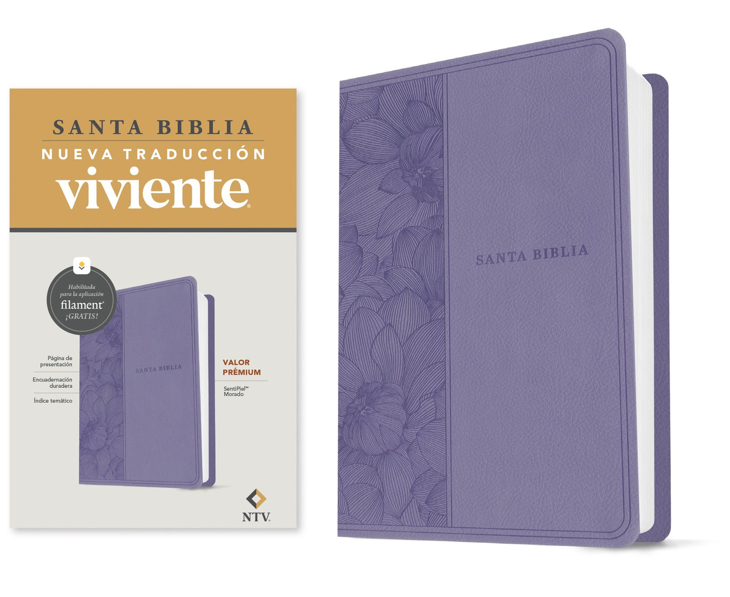 NTV Biblia Valor Premium con Filament (NLT Premium Value Bible  Filament Enabled)-Purple LeatherLike