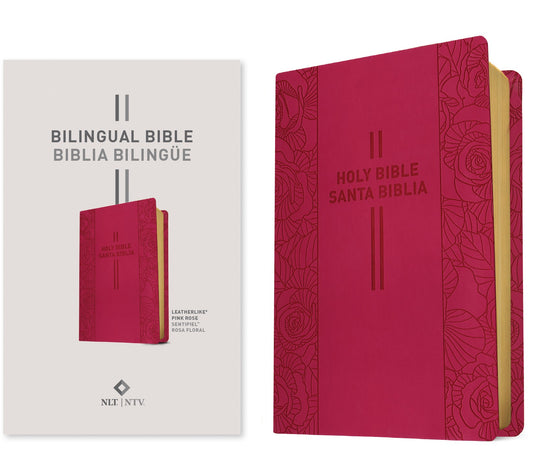 NLT/NTV Bilingual Bible (Biblia Bilingue NLT/NTV)-Pink Rose LeatherLike