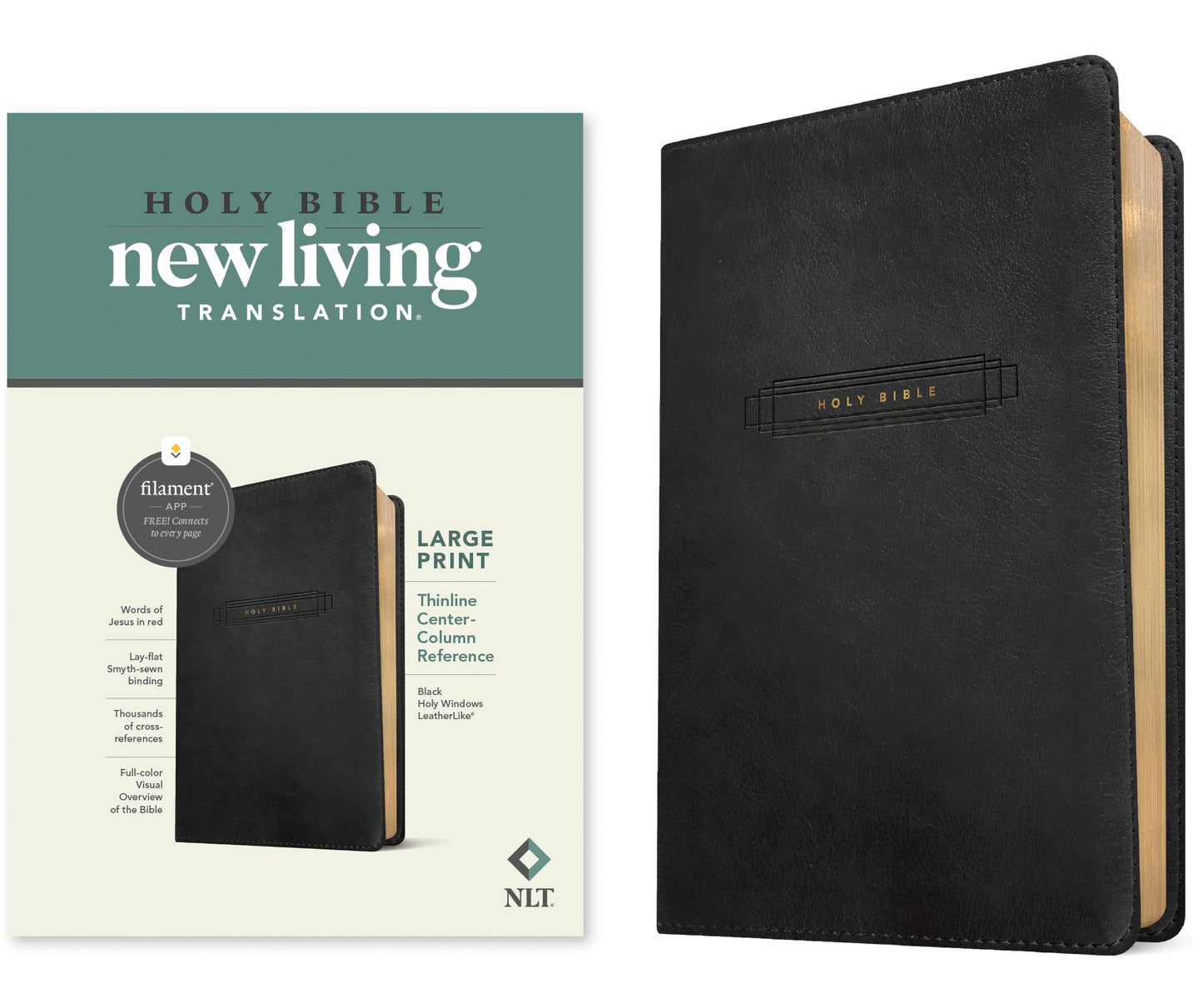 NLT Large Print Thinline Center-Column Reference Bible  Filament Enabled-Black Holy Windows LeatherLike
