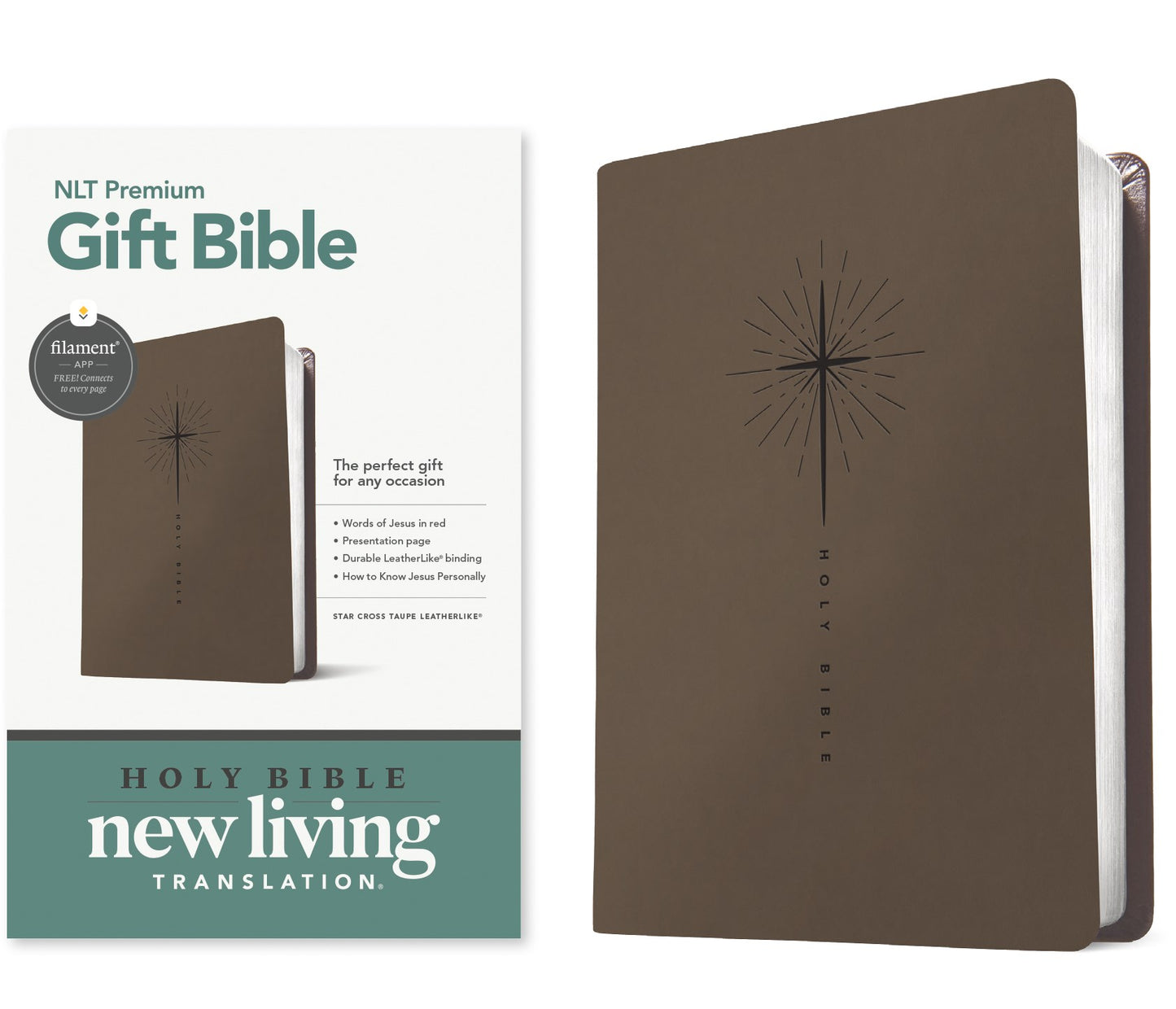 NLT Premium Gift Bible  Filament Enabled-Taupe Star Cross LeatherLike