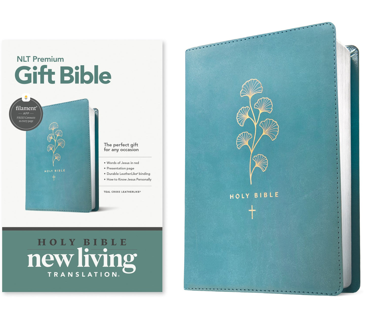 NLT Premium Gift Bible  Filament Enabled-Teal Cross LeatherLike