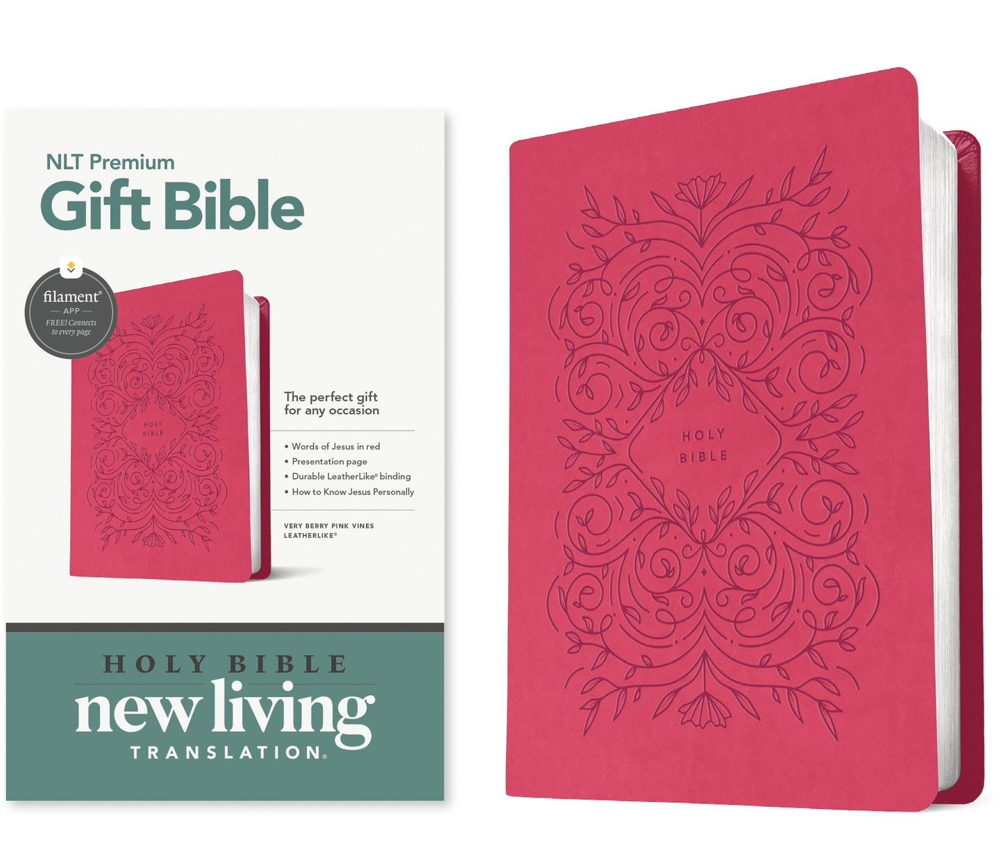 NLT Premium Gift Bible  Filament Enabled-Very Berry Pink Vines LeatherLike